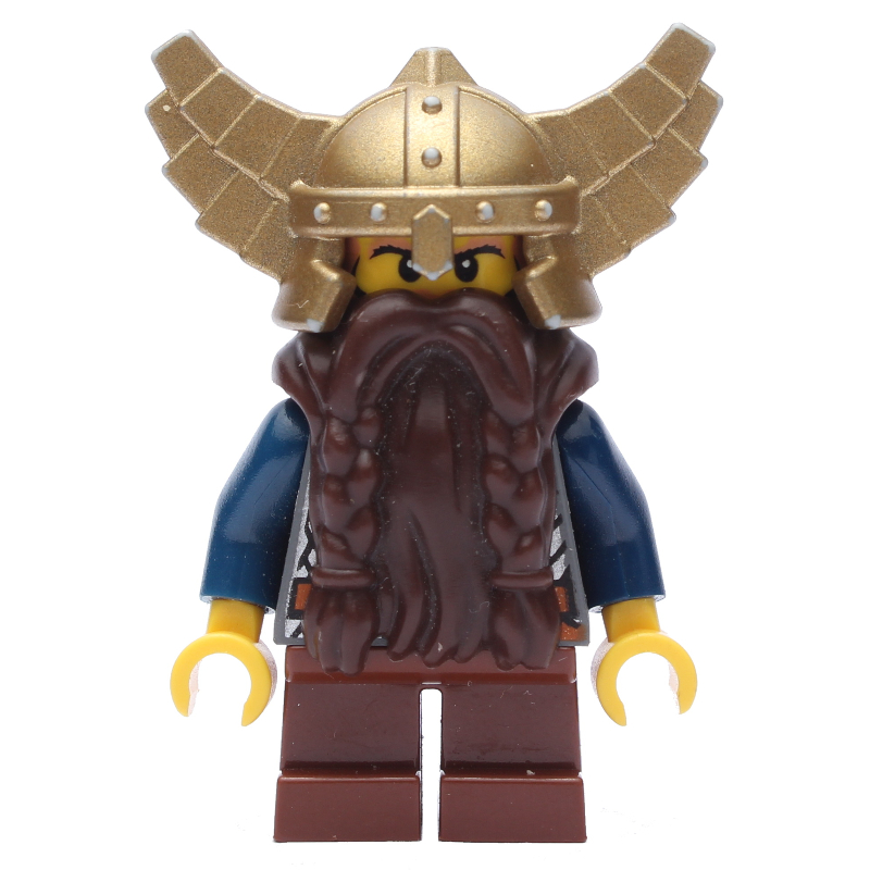 Lego Dwarf, Armor with Shoulder Strap, Short Reddish Brown Legs, Beard, Winged Helmet