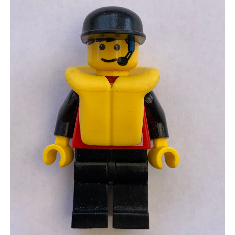 Lego Marine Explorer, Red Shirt with Divers Logo, Black Cap, Yellow Life Vest, Headset