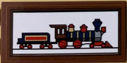 Lego Tile 2 x 4 with Dark Blue Disney Train Picture Facing Right Pattern (Sticker) - Set 71044 / Reddish Brown