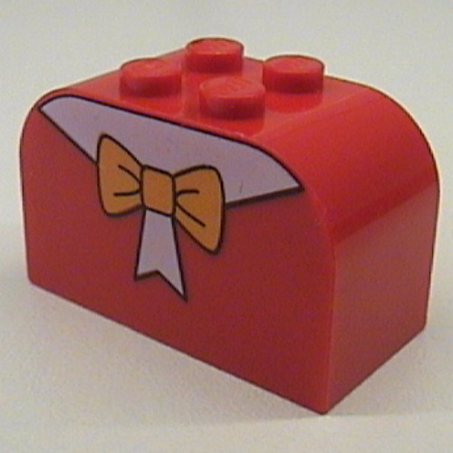 Lego Brick Curved 2 x 4 x 2 Double with Orange Bow Print