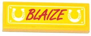 Lego Tile 1 x 3 with 2 Horseshoes and 'BLAIZE' Pattern (Sticker) - Set 41039 / Yellow