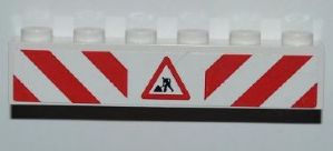 Lego Brick 1 x 6 with Red and White Danger Stripes and Construction Worker Sign Pattern on Both Sides (Stickers) - Set 8199