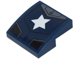 Lego Slope, Curved 2 x 2 x 2/3 with Black and Silver Armor Plates and White Star Pattern (Sticker) - Set 76077 / Dark Blue