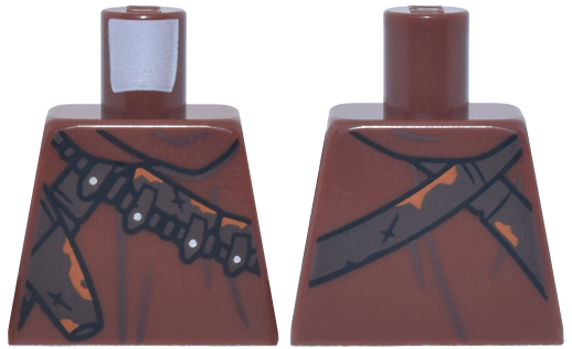 Lego Torso SW Jawa with Dark Brown and Black Straps and Holster with Orange Stains Pattern / Reddish Brown