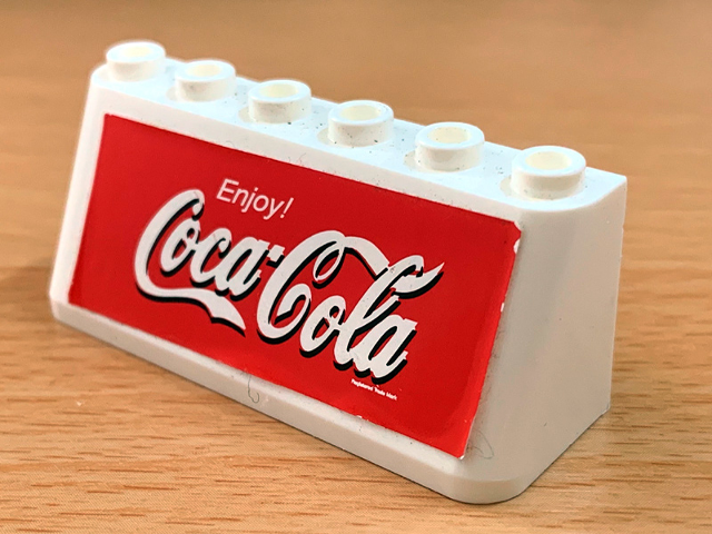 Lego Windscreen 2 x 6 x 2 with White 'Enjoy!' and Coca-Cola Logo on Red Background Pattern (Sticker) - Sets 4466 / 4468 / 4469