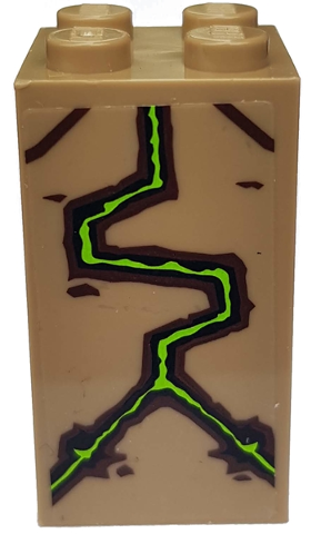 Lego Brick 2 x 2 x 3 with Brown and Bright Green Lines Pattern (Sticker) - Set 9450 / Dark Tan
