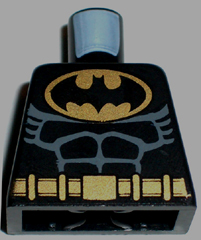 Lego Torso Batman Logo in Gold Oval with Muscles and Gold Belt Pattern / Black