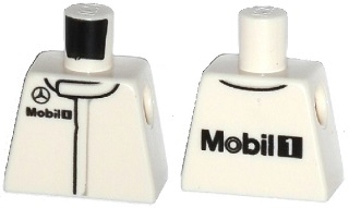 Lego Torso Speed Champions with Black Small Mercedes-Benz Logo and Mobil 1 Logo Pattern / White