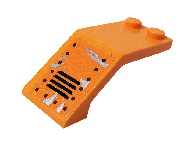 Lego Windscreen 5 x 2 x 1 2/3 with Black Grille, Rivets and Silver Smudges on Orange Background Pattern (Sticker) - Set 70914 / Orange