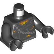 Lego Torso Leather Jacket with Chain and Orange Fire Print, Black Arms and Hands / Black