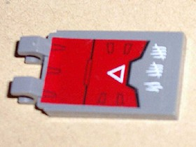 Lego Tile, Modified 2 x 3 with 2 Clips Angled with Red Armor with White Triangle Pattern (Sticker) - Set 7701