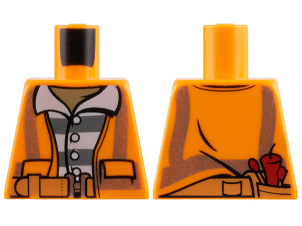 Lego Torso Town Prisoner Shirt with Prison Stripes and Orange Vest with Dynamite and Matches on Back Pattern / Orange