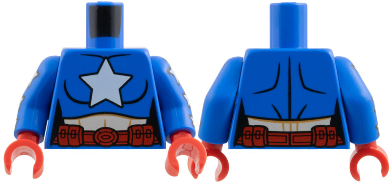 Lego Torso Female White Star, Light Nougat Midriff, Red Belt Pattern / Blue Arms with 3 White Stars Pattern / Red Hands