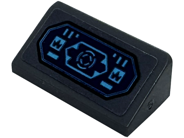Lego Slope 30 1 x 2 x 2/3 with Dark Blue and Medium Azure Control Panel Screen Pattern (Sticker) - Set 71833