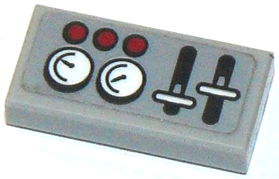 Lego Tile 1 x 2 with Levers, Gauges and 3 Red Buttons Pattern (Sticker) - Set 60103 / Light Bluish Gray