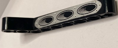 Lego Technic, Liftarm, Modified Bent Thick 1 x 9 (7 - 3) with 3 Oval Shaped Silver Exhaust Holes with Rivets Pattern (Sticker) - Set 8305