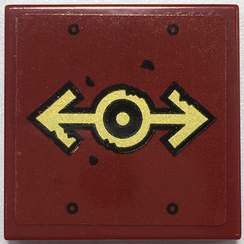 Lego Tile 2 x 2 with Gold Train Logo with Black Outline, Rivets Pattern (Sticker) - Set 70424 / Dark Red