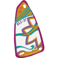 Lego Sail, Windsurfer, Triangular with Flowers, Stars, Waves, and 'HLC-37' Print / Trans-Clear