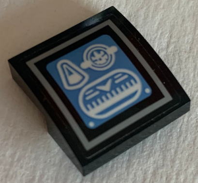 Lego Slope, Curved 2 x 2 x 2/3 with Medium Blue Computer Controls Pattern (Sticker) - Set 70616 / Black