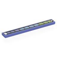 Lego Tile 1 x 8 with Blue Violet, Medium Blue, Lime Shapes, White Arrow on Black Background Print