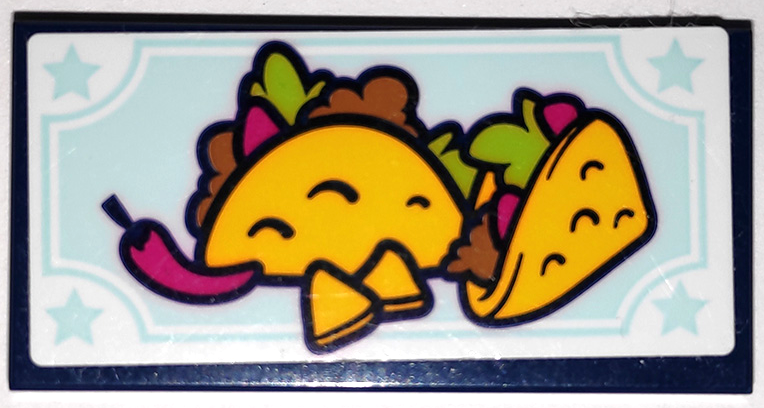 Lego Tile 2 x 4 with Tacos, Chili Pepper, Yellow Corn Chips and Light Aqua Stars Pattern (Sticker) - Set 41338