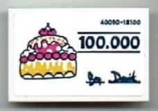 Lego Tile 2 x 3 with Cake, '100.000', '40090-18100' and Signature Pattern (Sticker) - Set 41393