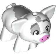 Lego Animal, Pig, Small with Bright Light Pink Snout, Light Bluish Grey Spots, Happy (Pua) / White