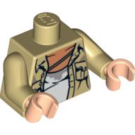 Lego Torso Shirt, Open with 2 Pockets, Stained Undershirt Print, Tan Arms, Light Nougat Hands / Tan