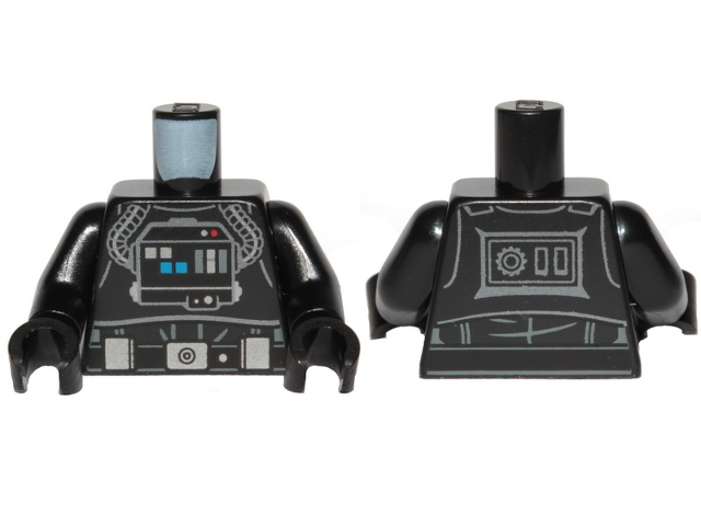 Lego Torso SW TIE Pilot, Life Support System, Tubes, Belt with Buckle, Boxes and Dot, Creases on Back Pattern / Black Arms / Black Hands