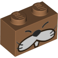 Lego Brick 1 x 2 with Face, Monty Mole Print / Medium Nougat