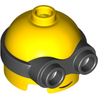 Lego Minifig Head Special, Minion, Low, with Black 2-Eyed Goggles Pattern, Smile print / Yellow