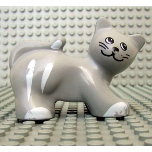 Lego Duplo Animal Cat with White Stripes and Paws Print / Light Gray