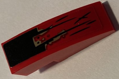 Lego Slope, Curved 3 x 1 with Black Panel and Stripes and Dark Tan Smudges Pattern (Sticker) - Set 70422 / Red