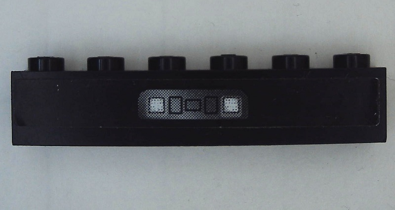 Lego Brick 1 x 6 with Buttons on Silver Background Pattern (Sticker) - Set 8169 / Black