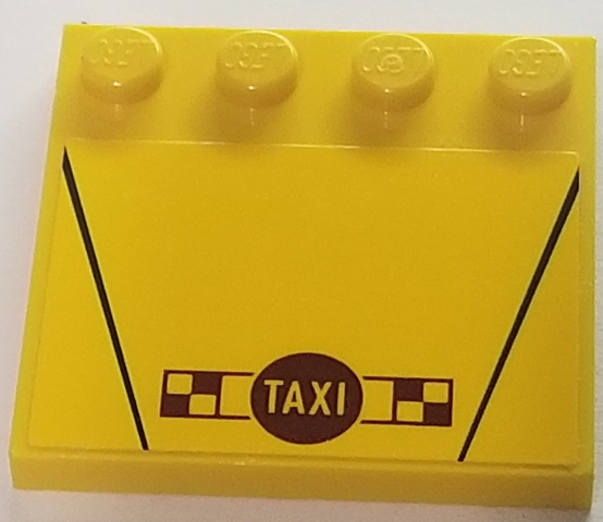 Lego Tile, Modified 4 x 4 with Studs on Edge with Black Lines, 'TAXI' in Circle and Checkered Background Pattern (Sticker) - Set 76057
