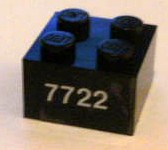 Lego Brick 2 x 2 with White '7722' Pattern (Sticker) - Set 7722 / Black