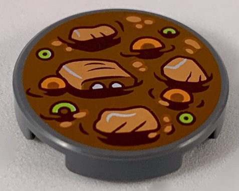 Lego Tile, Round 2 x 2 with Bottom Stud Holder with Chinese New Year's Soup Pattern