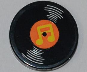 Lego Tile, Round 2 x 2 with Vinyl Record with Orange Center and Yellow Music Notes Pattern (Sticker) - Set 3818