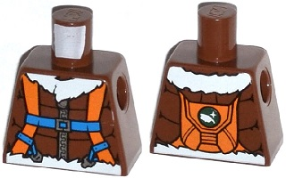 Lego Torso Aviator Jacket with Orange Parachute and Straps, Arctic Explorer Logo on Reverse Pattern / Reddish Brown