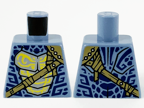 Lego Torso Dark Blue Scales, Dark Tan Crossbelt and Yellow Lines Pattern / Sand Blue