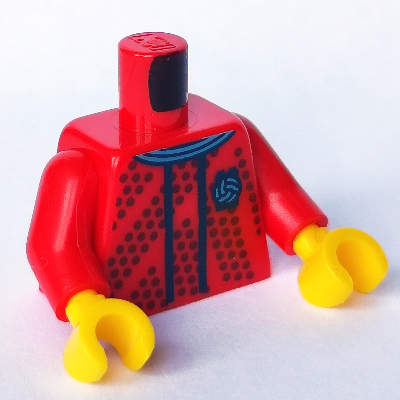 Lego Torso Jacket, Dark Red Dots, Dark Blue Laces and Collar Print, Red Arms, Yellow Hands / Red