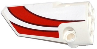 Lego Technic, Panel Fairing # 3 Small Smooth Long, Side A with Red Curved Stripes Pattern (Sticker) - Set 42040 / White