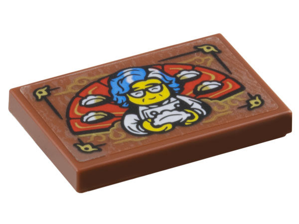Lego Tile 2 x 3 with Chef with Dumplings, Red Fan and Gold Filigree Pattern (Sticker) - Set 80116 / Reddish Brown