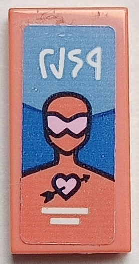 Lego Tile 1 x 2 with Comic Character with Bright Pink Mask, Heart with Arrow, White Writing and Lines Pattern (Sticker) - Set 41739