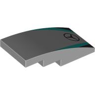 Lego Brick Curved 4 x 2 No Studs with Mercedes Logo, Dark Turquoise/Black Stripes Print / Light Bluish Gray