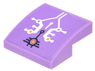 Lego Slope, Curved 2 x 2 x 2/3 with White, Black and Bright Light Orange Circuit Pattern (Sticker) - Set 41230 / Medium Lavender