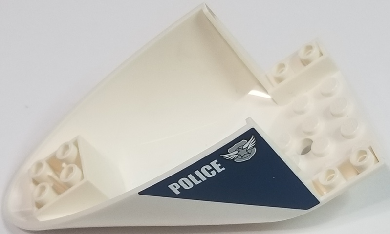 Lego Aircraft Fuselage Aft Section Curved Bottom 6 x 10 with White 'POLICE' and Silver Badge with Wings Pattern on Both Sides (Stickers) - Set 60009