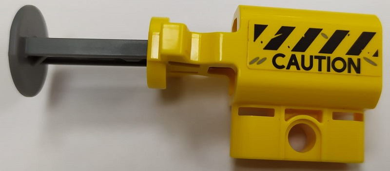 Lego Projectile Launcher, Net Shooter with Dark Bluish Gray Firing Pin with Black and Yellow Danger Stripes and 'CAUTION' Pattern (Sticker) - Set 75926