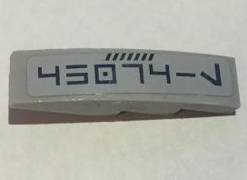 Lego Slope, Curved 4 x 1 with Dark Blue Aurebesh Characters '45074-L' Pattern Model Right Side (Sticker) - Set 75046