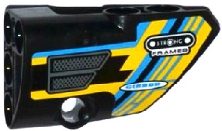 Lego Technic, Panel Fairing # 2 Small Smooth Short, Side B with Grille and Sponsor Logos on Dark Azure, Yellow and Black Background Pattern (Sticker) - Set 42034